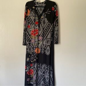 🌺 Johnny Was 🌺 Elegant Black Long Sleeve Dress with Floral Patterns